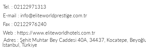 Elite World Prestige Hotel Taksim telefon numaralar, faks, e-mail, posta adresi ve iletiim bilgileri
